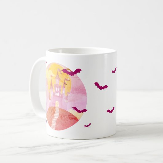 Spooky Castle auf Hill Bats Halloween Kaffeetasse (Vorderseite Links)
