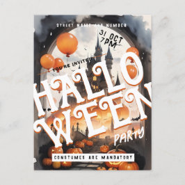 Spooky Castle Clouds Halloween-Party Einladung Postkarte