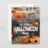 Spooky Castle Halloween-Party Einladung Postkarte (Vorne/Hinten)