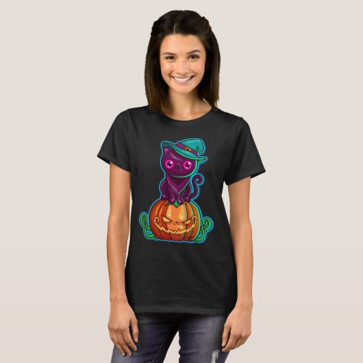 Spooky Cat an einem KürbisHalloween | Shirt (Vorne ganz)