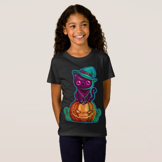 Spooky Cat an einem KürbisHalloween | Shirt (Vorne ganz)