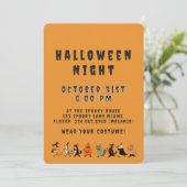 Spooky Cat and Costume Halloween Night Einladung (Stehend Vorderseite)