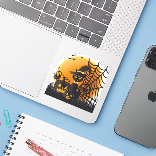 Spooky Cat and spinne Halloween Aufkleber (Laptop mit iPhone)
