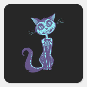 Spooky Cat Blue - Spooky Halloween Quadratischer Aufkleber