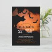 Spooky Cat | Fledermäuse Halloween 21. Geburtstag Einladung (Stehend Vorderseite)