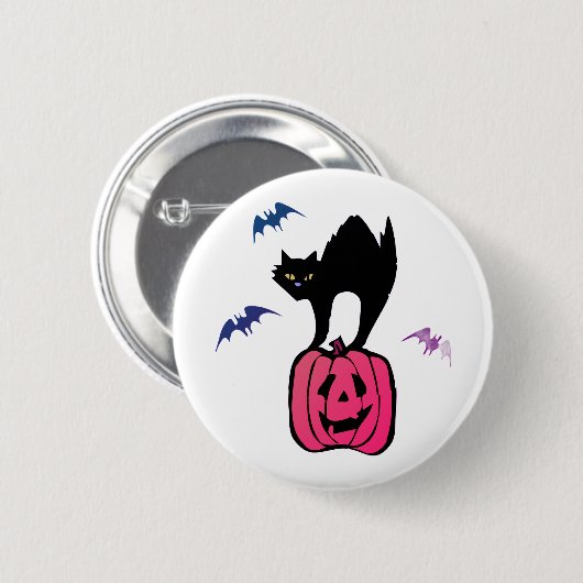 Spooky Cat Halloween Pumpkin Pop Art Button (Vorne & Hinten)