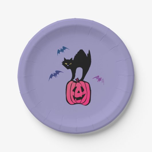 Spooky Cat Halloween Pumpkin Pop Art Pappteller (Vorderseite)
