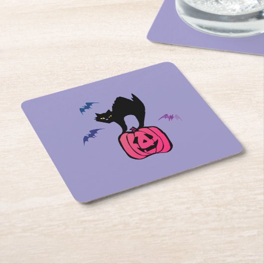 Spooky Cat Halloween Pumpkin Pop Art Rechteckiger Pappuntersetzer (angewinkelt)