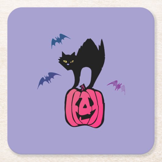 Spooky Cat Halloween Pumpkin Pop Art Rechteckiger Pappuntersetzer (Vorderseite)