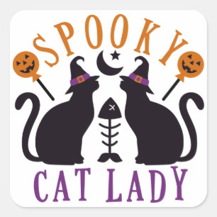 Spooky Cat Lady Black Cats Halloween Quadratischer Aufkleber