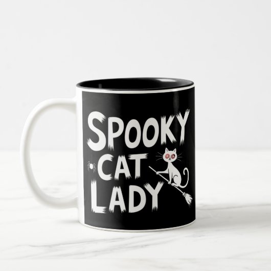 Spooky Cat Mama Spooky Cat Lady Halloween Cat Mama Zweifarbige Tasse (Links)