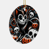 Spooky Cat mit Skullen Keramik Ornament (Rechts)