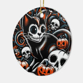 Spooky Cat mit Skullen Keramik Ornament (Links)