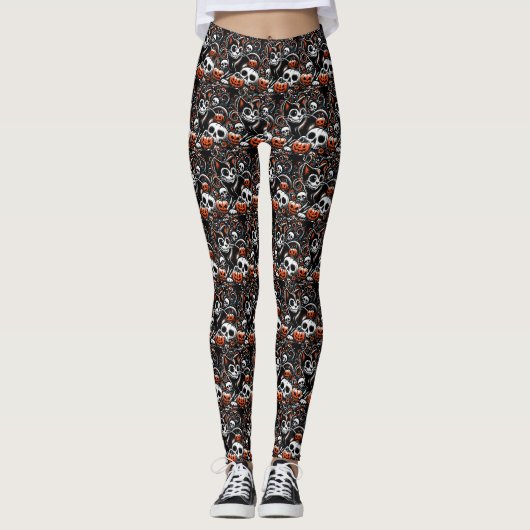 Spooky Cat mit Skullen Leggings (Vorderseite)