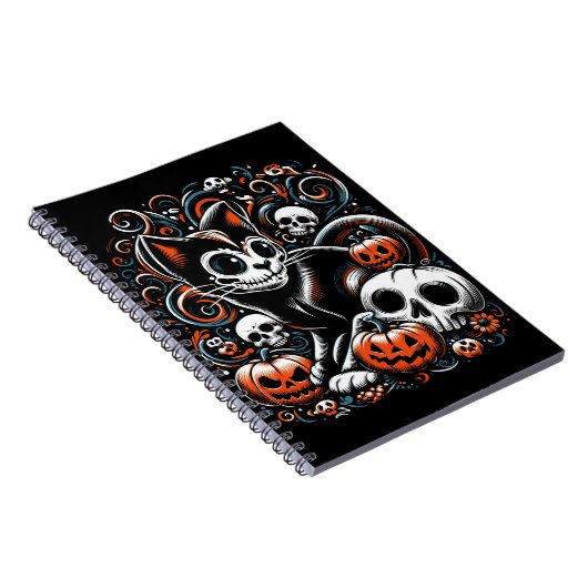 Spooky Cat mit Skullen Notizblock (Rechte Seite)
