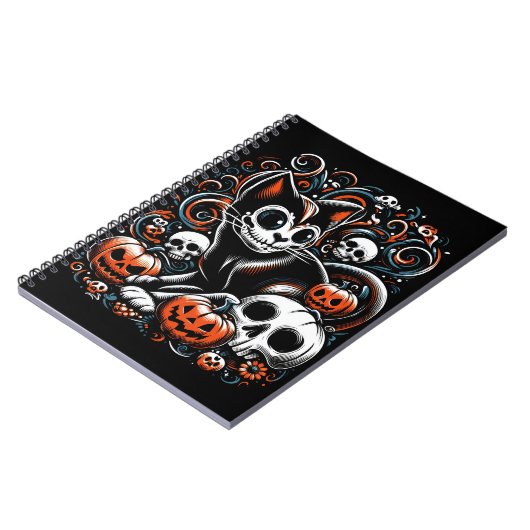 Spooky Cat mit Skullen Notizblock (Linke Seite)