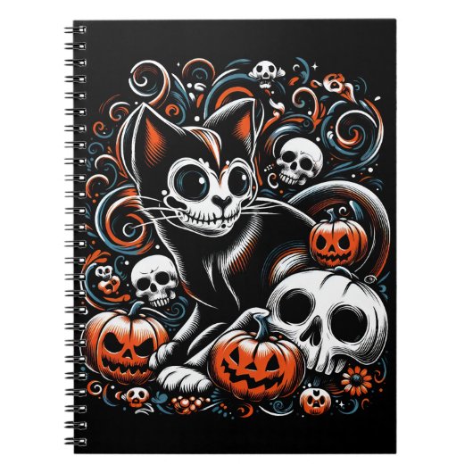 Spooky Cat mit Skullen Notizblock (Vorderseite)