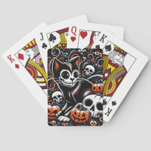 Spooky Cat mit Skullen Spielkarten