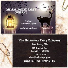 Spooky Cat 'n Bat Halloween-Party Business Card Visitenkarte