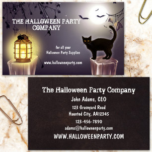 Spooky Cat 'n Bat Halloween-Party Business Card Visitenkarte