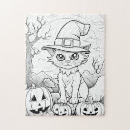 Spooky Cat & Pumpkins | Halloween Puzzle