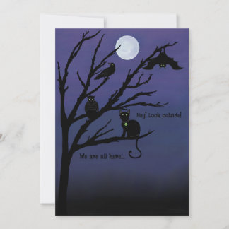 Spooky Cat-raven-owl-bat-night-moon Halloween-Kart Feiertagskarte