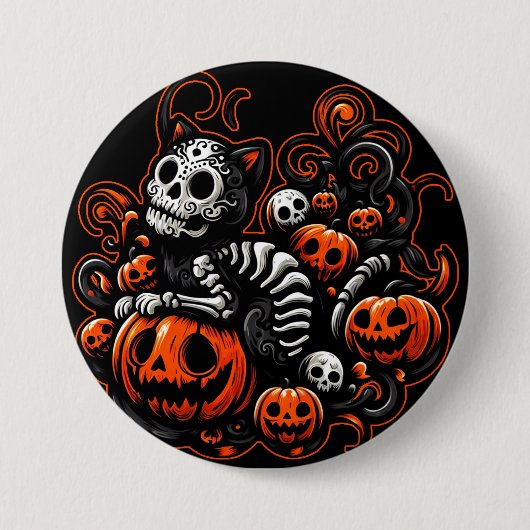 Spooky Cat und Pumpkins Button (Vorderseite)