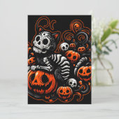 Spooky Cat und Pumpkins Einladung (Stehend Vorderseite)