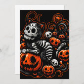 Spooky Cat und Pumpkins Einladung (Vorne/Hinten)