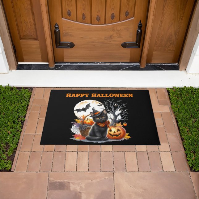 Spooky Cat und Pumpkins Halloween Door Mat Fußmatte (Außenbereich)