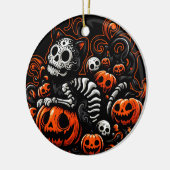 Spooky Cat und Pumpkins Keramik Ornament (Links)