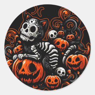 Spooky Cat und Pumpkins Runder Aufkleber