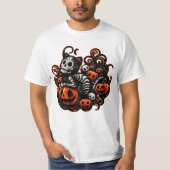 Spooky Cat und Pumpkins T-Shirt (Vorderseite)