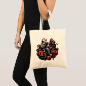 Spooky Cat und Pumpkins Tragetasche (Vorderseite (Produkt))