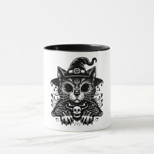 Spooky Cat Wearing Hexenhut Halloween-Tasse Tasse
