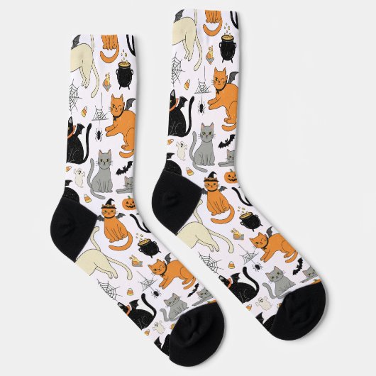Spooky Cats Halloween Pattern Socken (Rechts)