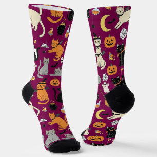 Spooky Cats Halloween Pattern Socken