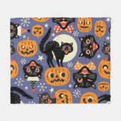 Spooky Cats Pumpkins Lila Muster Fleecedecke (Vorderseite (Horizontal))