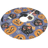 Spooky Cats Pumpkins Lila Muster Polyester Weihnachtsbaumdecke (Schrägansicht)