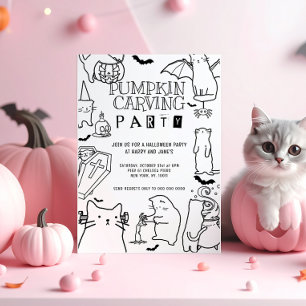 Spooky Cats Thema Pumpkin Carving Party Einladung