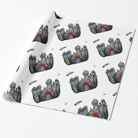 Spooky Catsle Art Wrapping Paper Geschenkpapier (Ungerollt)
