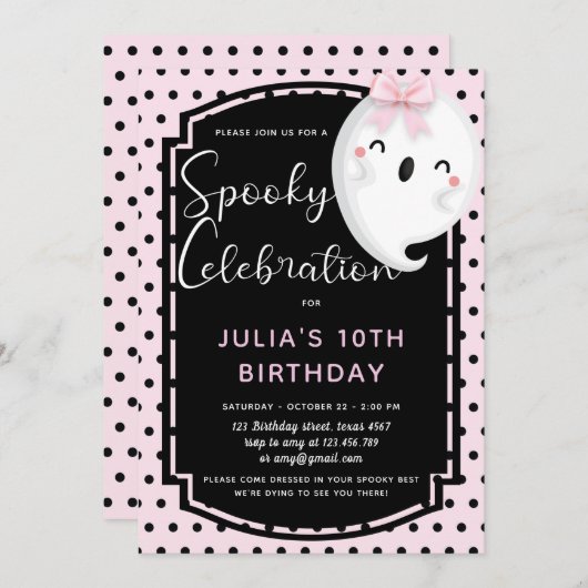 Spooky Celebration Ghost Girl Birthday Einladung (Vorne/Hinten)