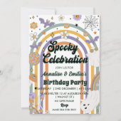 Spooky Celebration Groovy Rainbow Birthday Party Einladung (Vorderseite)