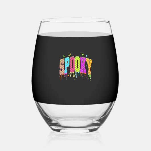 Spooky Checkered Halloween Weinglas Ohne Stiel (Vorderseite)