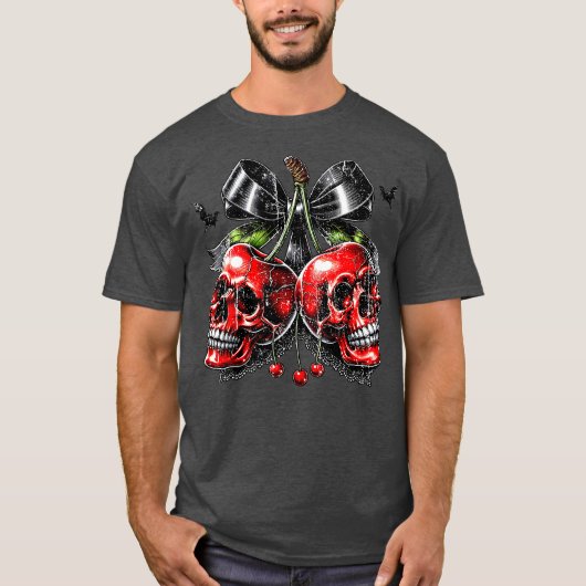 Spooky Cherry Halloween Bow T-Shirt (Vorderseite)