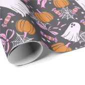 Spooky Chic Ghosts Coquette Pink Bows Halloween Geschenkpapier (Rolleneckpunkt)