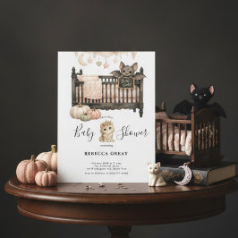 Spooky Chic Gothic Bat & Kitten Baby Girl Shower  Einladung