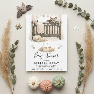 Spooky Chic Gothic Bat & Pumpkins Baby Shower Einladung