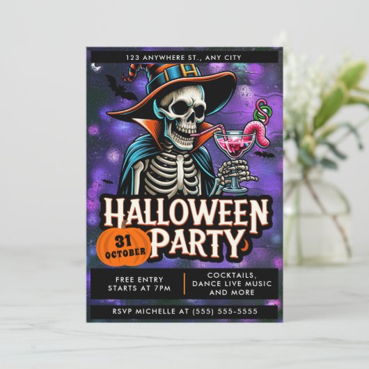 Spooky & Chic Halloween-Party Einladung (Stehend Vorderseite)