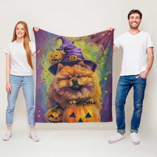 Spooky Chow Chow Hund Halloween Hexe und Pumpkin Fleecedecke (Beispiel)